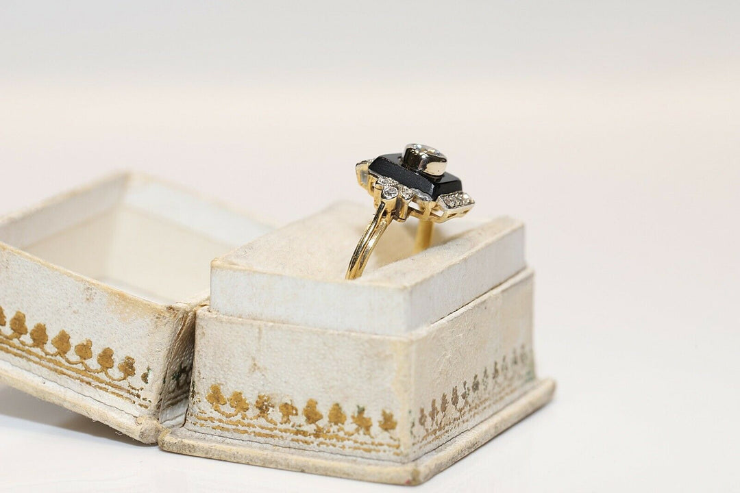 アンティーク 18K アールデコ ナチュラルダイヤモンドとオニキスのリング