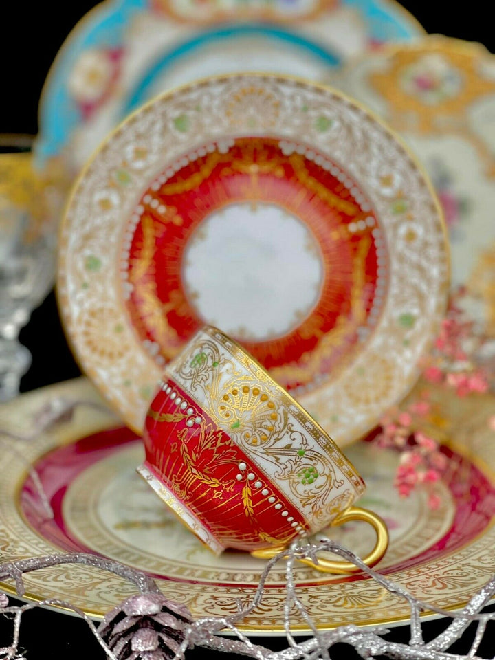 ロイヤルウースター　アンティーク　ティーカップ&ソーサー　ゴールドエナメルジュール