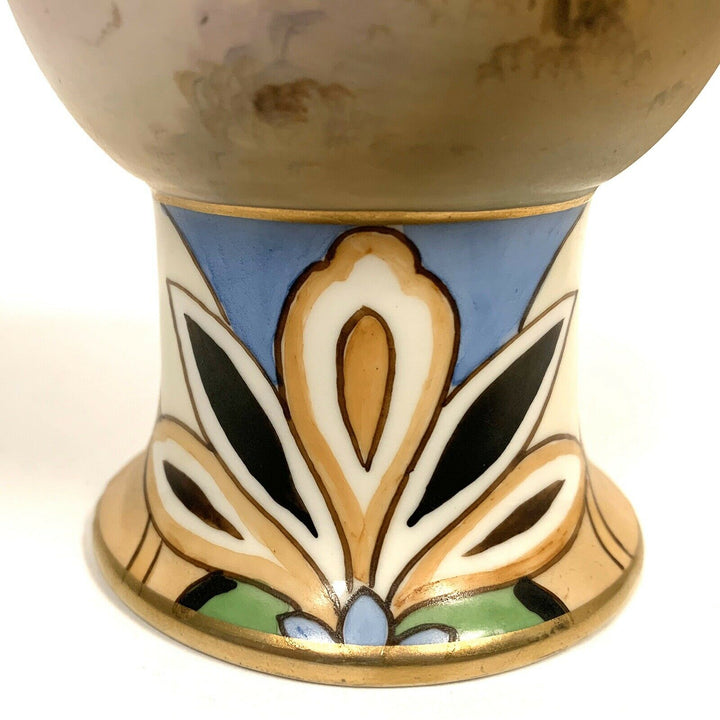 Vintage Nippon Art Deco Vase Hand Painted Morimura Bros Lake w Lotus Tree 6”