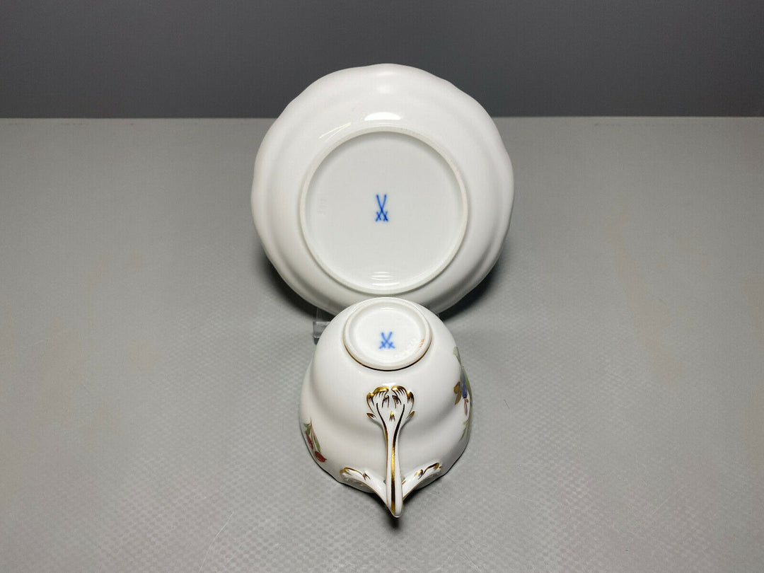 MEISSEN MOKKA GEDECK 2-TLG TASSE UT OBST FRÜCHTE MALEREI WALNUSS BEEREN BLUMEN