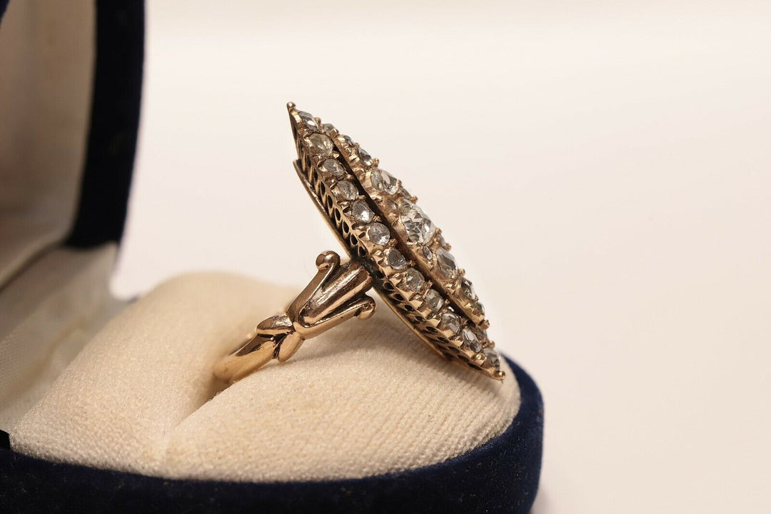 アンティーク オリジナル 12K ナチュラルローズカットダイヤモンドのナヴェットリング