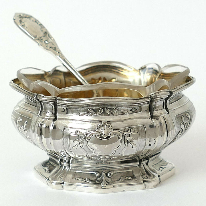 Puiforcat French Sterling Silver Salt Cellars Pair, Spoons, Box,