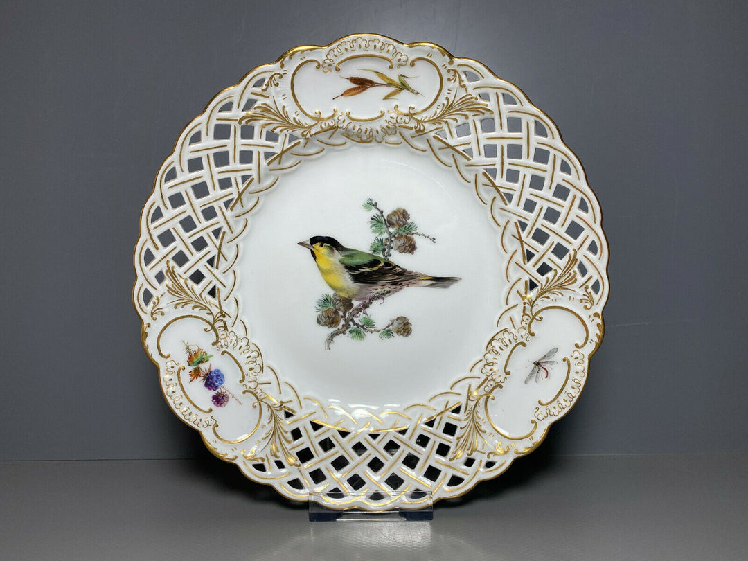 SCHÖNER MEISSEN DURCHBRUCHTELLER TELLER VOGEL AUF AST BEEREN INSEKT D:20,8cm