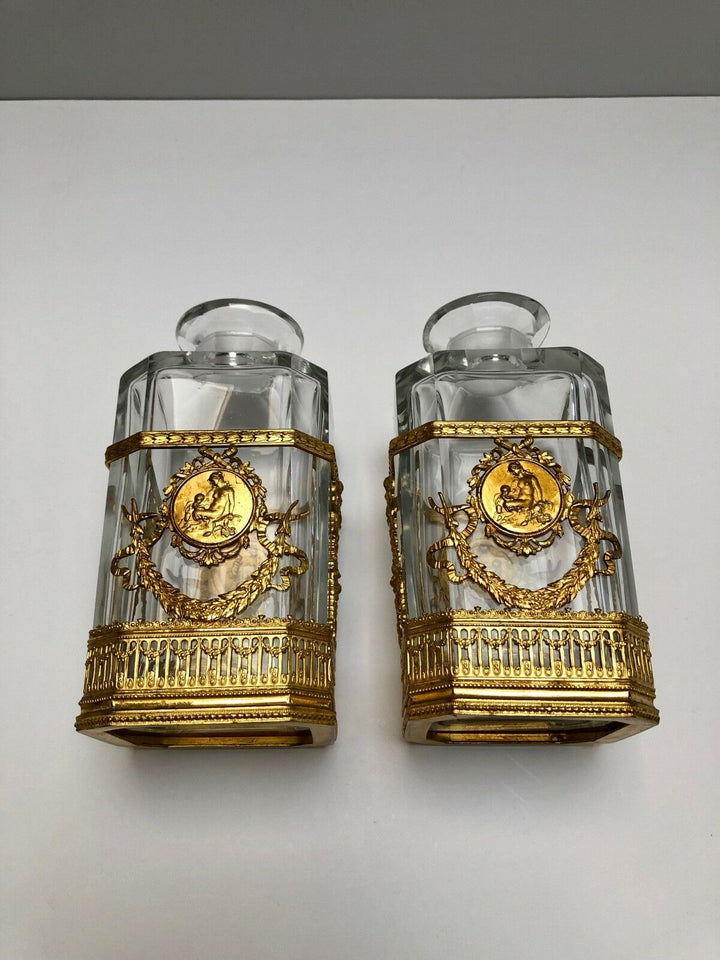 Magnifique BACCARAT CRISTAL ET DORE BRONZE bouteilles de parfum Paire- afficher le titre d'origine