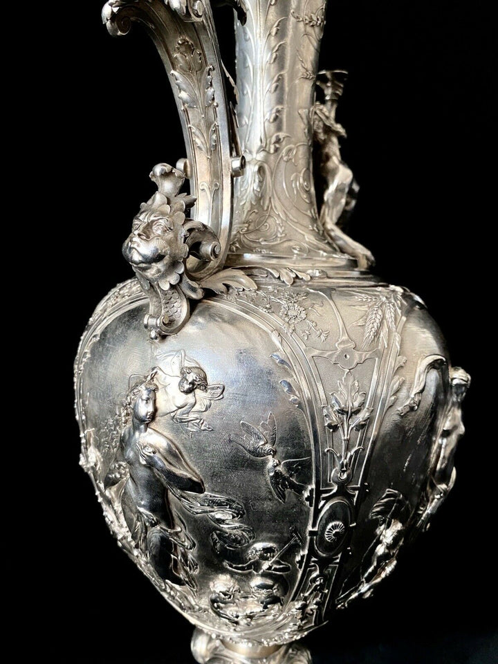 ODIOT UNIQUE FIGURAL EWER PARIS EXHIBITION 1878 TREASURE FRENCH STERLING SILVER