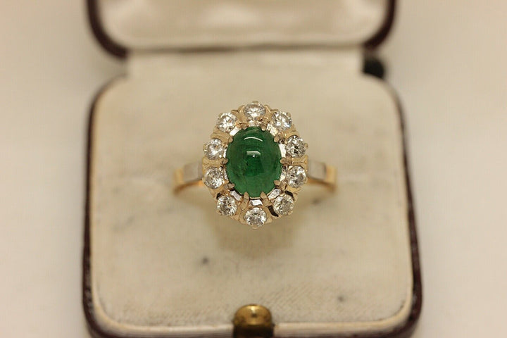 アンティーク オリジナル 18K ナチュラルダイヤモンドとエメラルドのロシアンリング