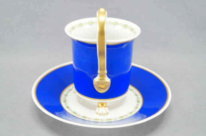 KPM Berlin WWI Brandenburg Gate & Zeppelin Cobalt Empire Cabinet Cup & Saucer