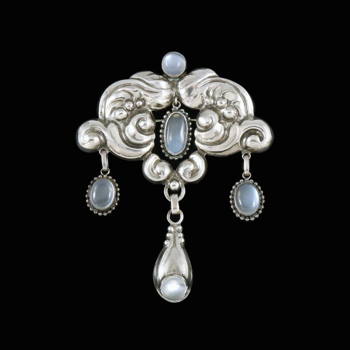 Knud Georg Jensen. Art Nouveau Silver Brooch with Moonstone