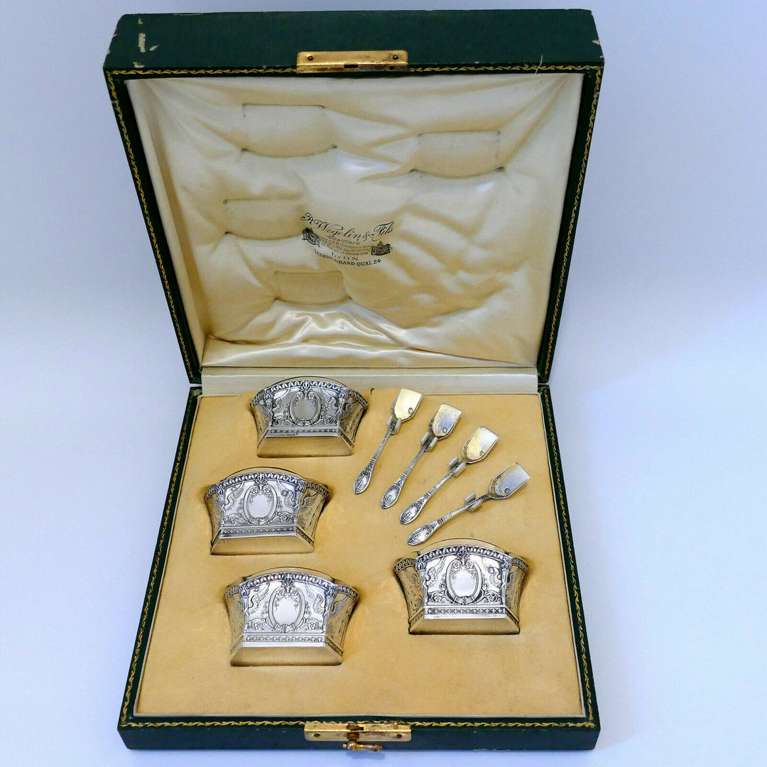 Lapparra Masterpiece French Sterling Silver 4 Salt Cellars, Box, Empire