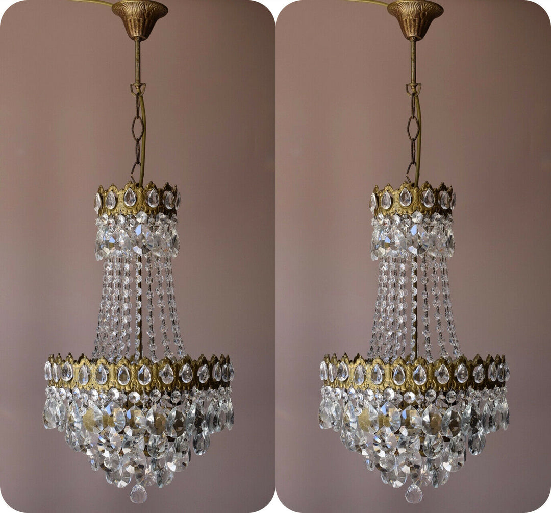 Two Antique Vintage Crystal Chandeliers, Ceiling Lighting, pendants, Home Lamps