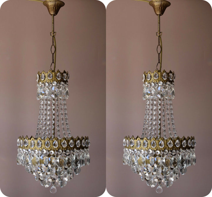 Two Antique Vintage Crystal Chandeliers, Ceiling Lighting, pendants, Home Lamps