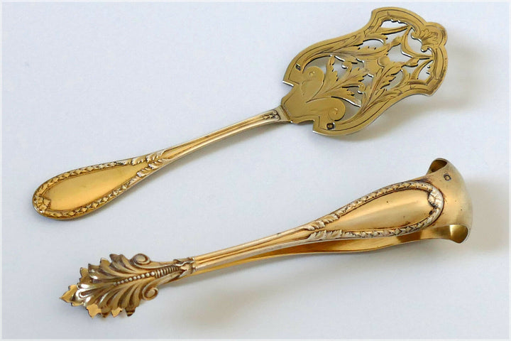 Lapparra French All Sterling Silver 18k Gold Dessert Hors d'Oeuvre 4 pc w/box