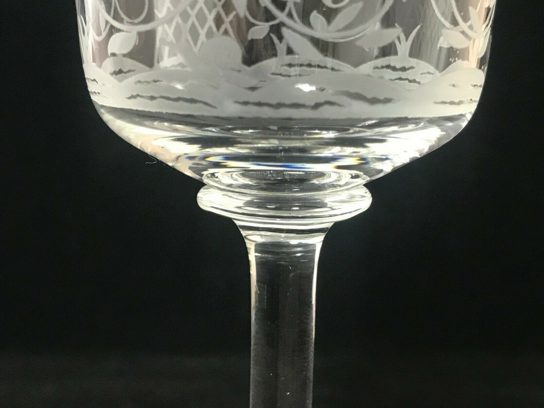 Vintage Baccarat Crystal-Jasmina Wine Glass Goblets-Etched w/Gold Trim-Set Of 4