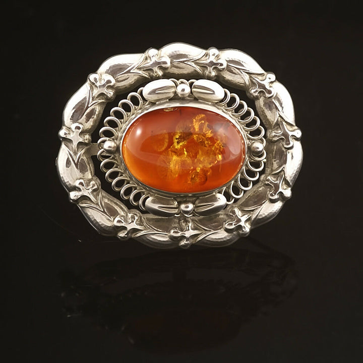 Georg Jensen Silver Brooch with Amber - #109