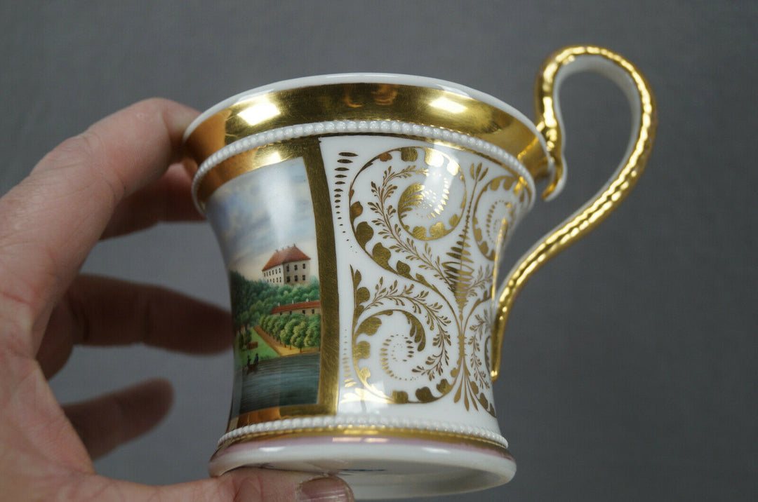 KPM Berlin Hand Painted Fuchshofen Scene & Gold Empire Form Cup C. 1820-1830s
