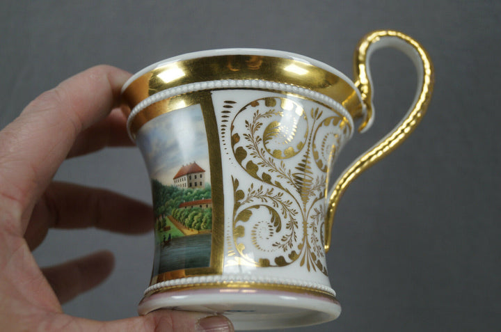 KPM Berlin Hand Painted Fuchshofen Scene & Gold Empire Form Cup C. 1820-1830s