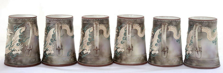 7 Japanese Nippon Moriage Dragon Ware Jewel Eye Tankard Stein Pitcher Mug Cup