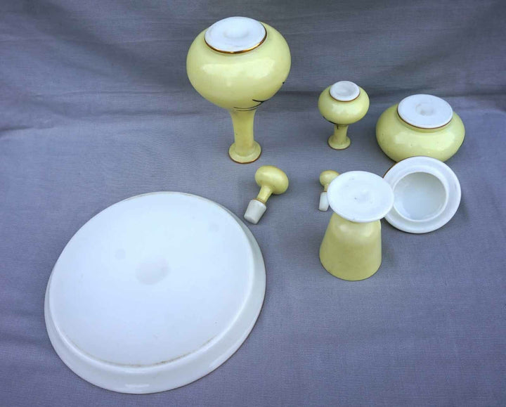 BACCARAT French Art Glass Hand Painted Yellow Opaline Night Set Swallow Complete