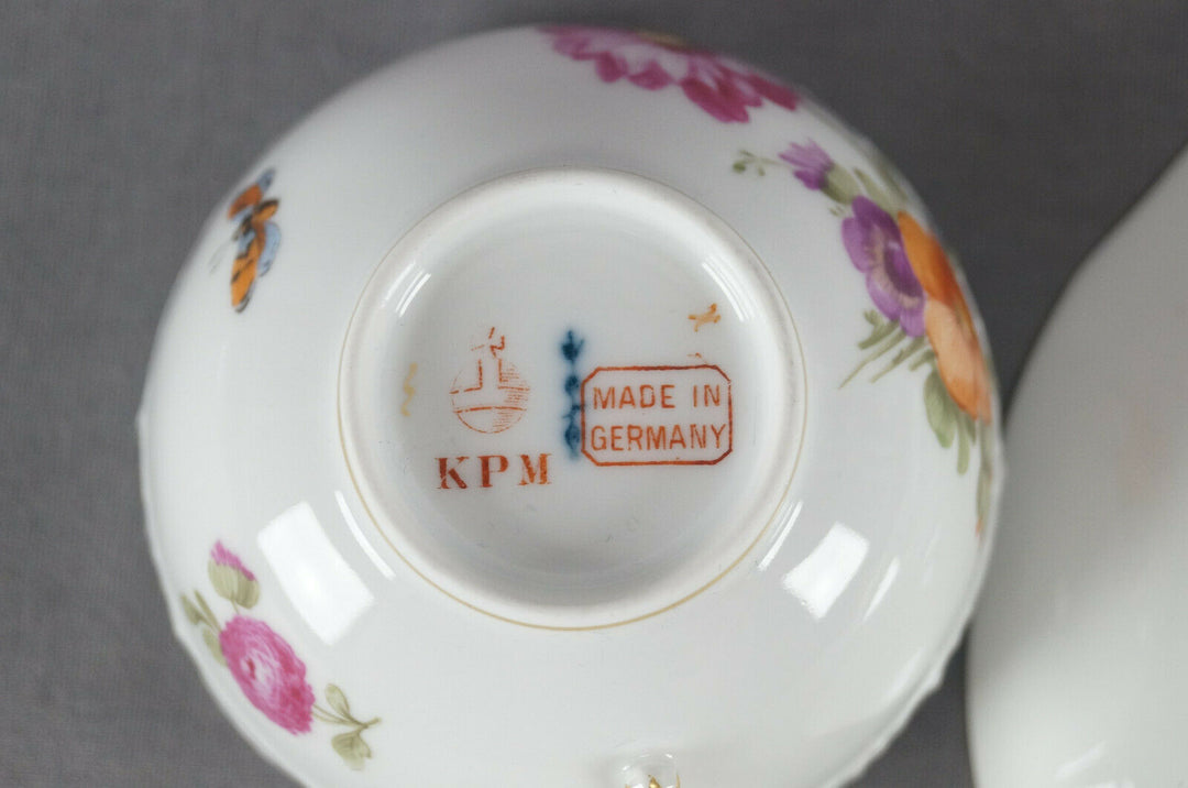 KPM Berlin Hand Painted Dresden Floral Butterfly & Gold Tea Cup & Saucer A