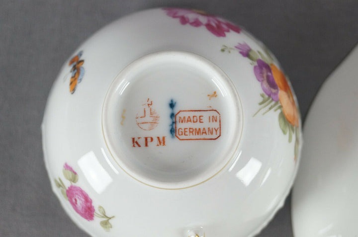 KPM Berlin Hand Painted Dresden Floral Butterfly & Gold Tea Cup & Saucer A