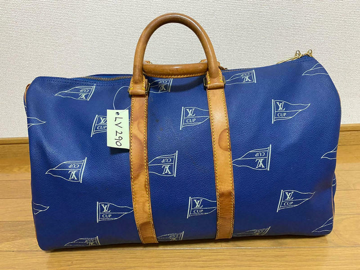 LOUIS VUITTON KEEPALL 45 BAG CUP 1992 BLUE LEATHER VINTAGE Boston