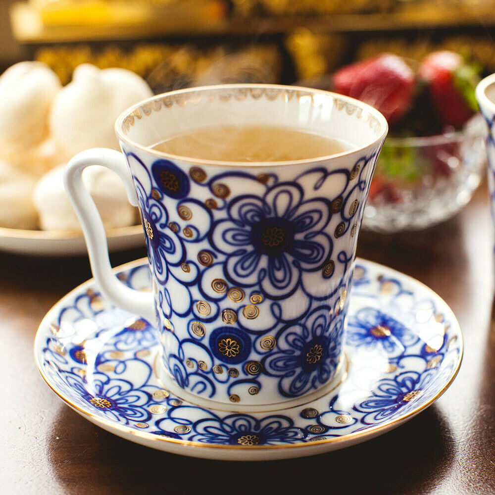 Imperial Porcelain Teacup & Saucer Lomonosov Mug LFZ Russian Bindweed 12 fl oz
