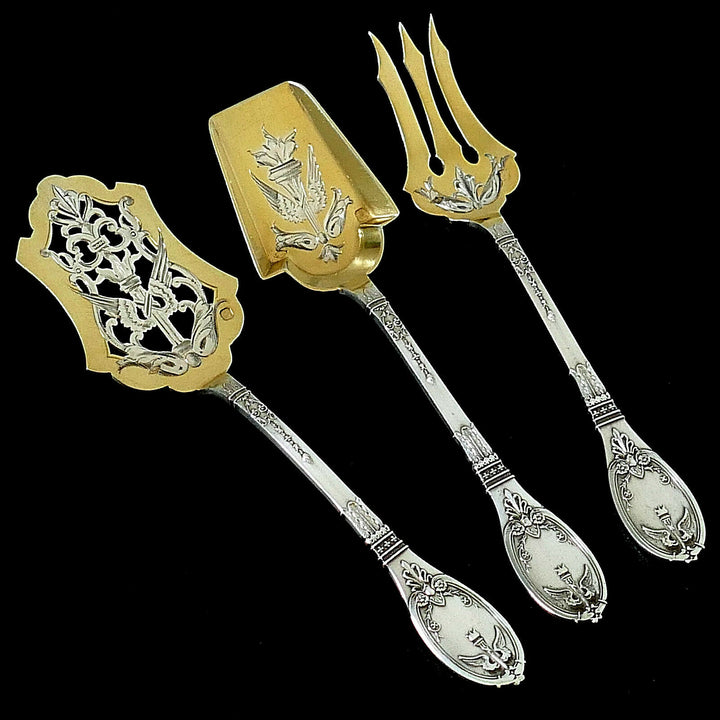 Lapparra French Sterling Silver 18k Gold Dessert Set 4 Pc, Original Box, Empire