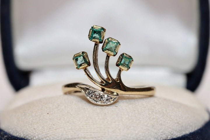 オリジナル 18K ナチュラルダイヤモンドとエメラルドのロシアンリング