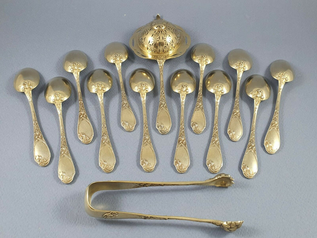 Puiforcat service à thé en vermeil Argent massif Art Nouveau Iris Cuillères