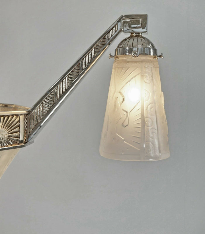 FRENCH 1930 ART DECO peacock CHANDELIER BY MULLER FRERES ..... bronze