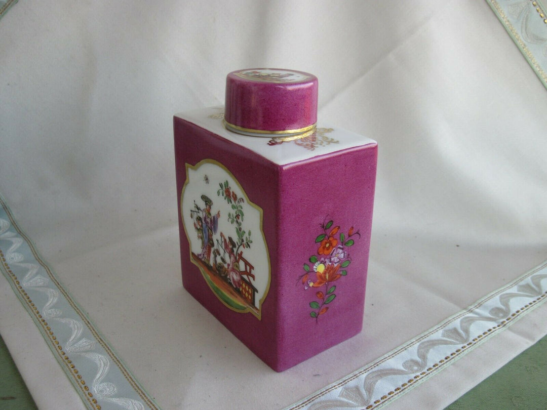 Schöne Meissen Teedose mit vielen Indischen Blumen und Chinoiserie