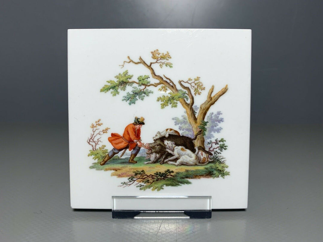 MEISSEN FLIESE KACHEL JAGD WILDSCHWEIN WILDMALEREI NACH RIDINGER 10x10cm 1.WAHL