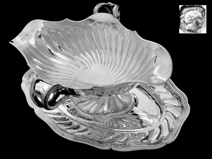 Antique French Sterling Silver Gravy/Sauce Boat with Tray