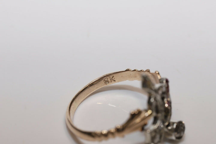 アンティーク 8K ナチュラルローズカットダイヤモンドとカリバールビーのオスマンリング