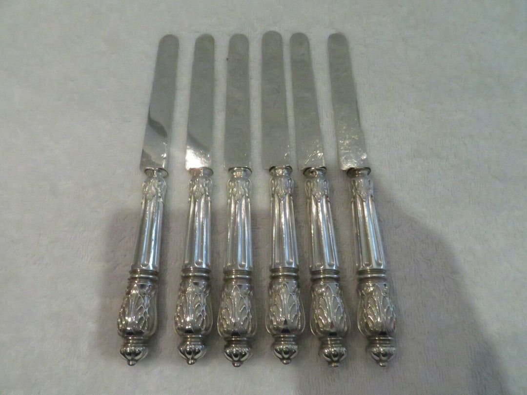 Gorgeous & rare french 950 silver 6 fruit knives Louis XVI st Russian Puiforcat