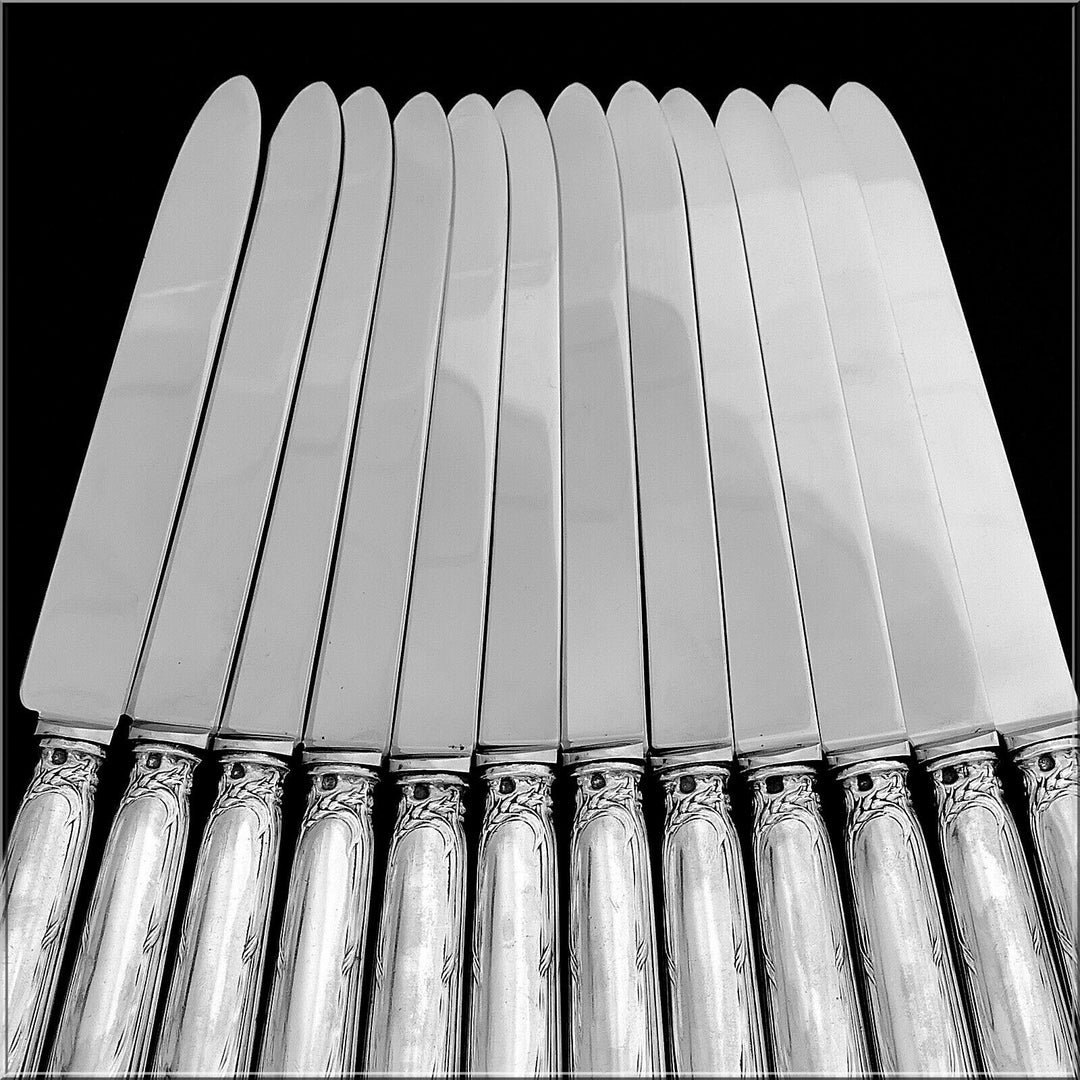 Puiforcat Rare French Sterling Silver Dinner Knife Set 12 Pc, Wheat, Art Nouveau