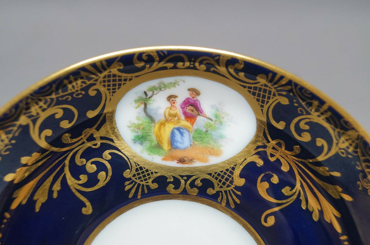 Richard Klemm Dresden Hand Painted Courting Couple Cobalt & Gold Demitasse Cup A