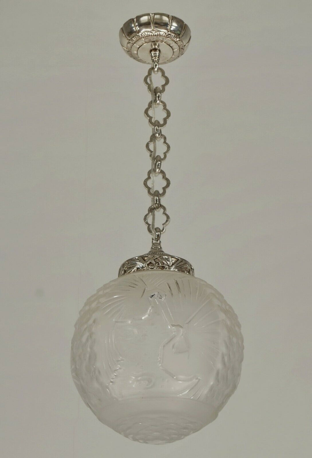 MULLER FRERES : FRENCH ART DECO PENDANT CHANDELIER 1930 peacock lustre