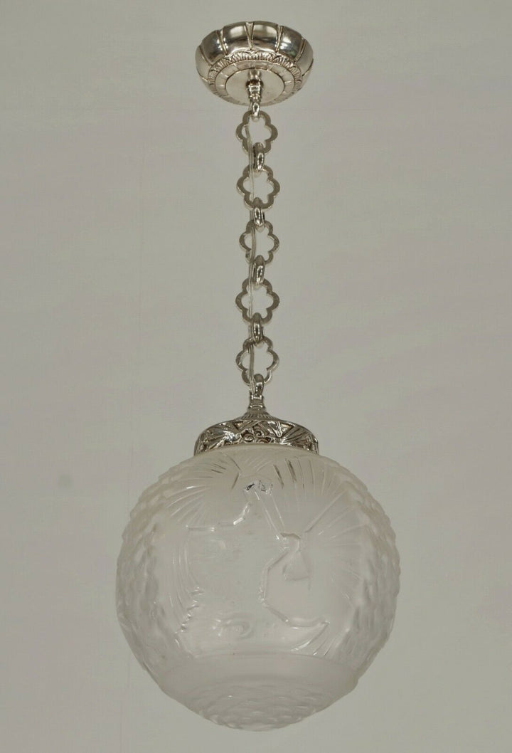 MULLER FRERES : FRENCH ART DECO PENDANT CHANDELIER 1930 peacock lustre