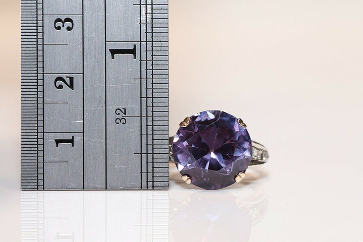 14K ナチュラルローズカットダイヤモンドとアメシストのリング