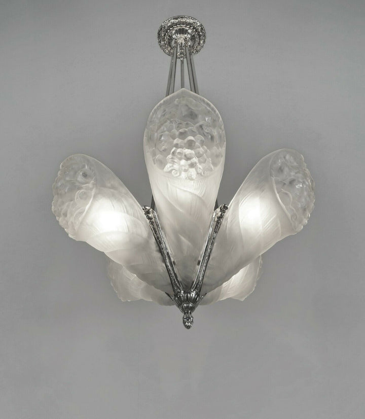 SCHNEIDER : LARGE FRENCH 1930 ART DECO CHANDELIER ....... lustre lamp muller era