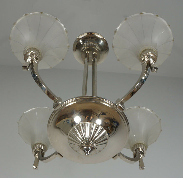 PETITOT : 1935 FRENCH ART DECO CHANDELIER ....... modernist lustre machine age