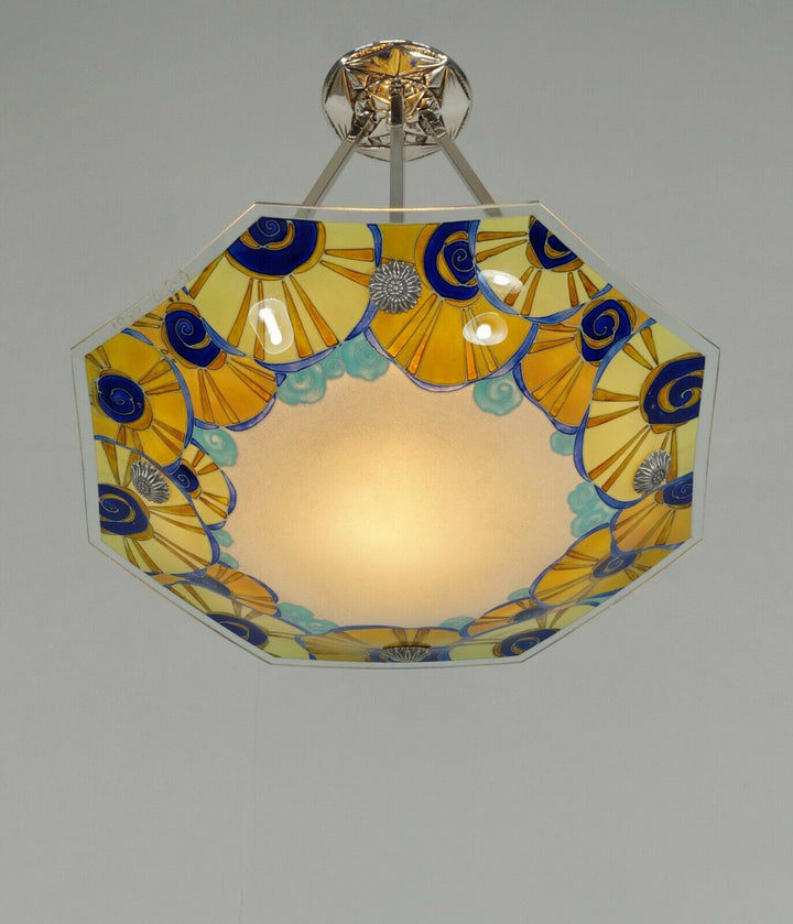LOYS LUCHA : FRENCH 1930 ART DECO CHANDELIER ..... pendant lamp daum era France