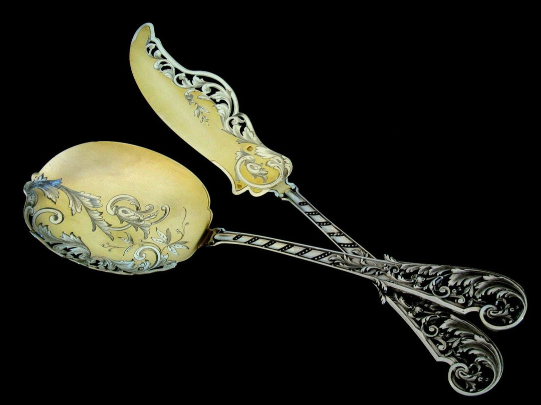Soufflot Top French Sterling Silver 18k Gold Ice Cream Set 2 pc w/box Rococo