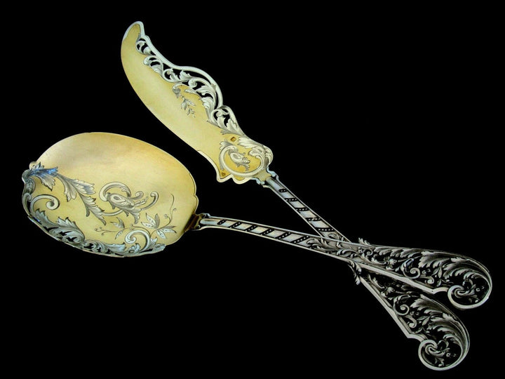 Soufflot Top French Sterling Silver 18k Gold Ice Cream Set 2 pc w/box Rococo