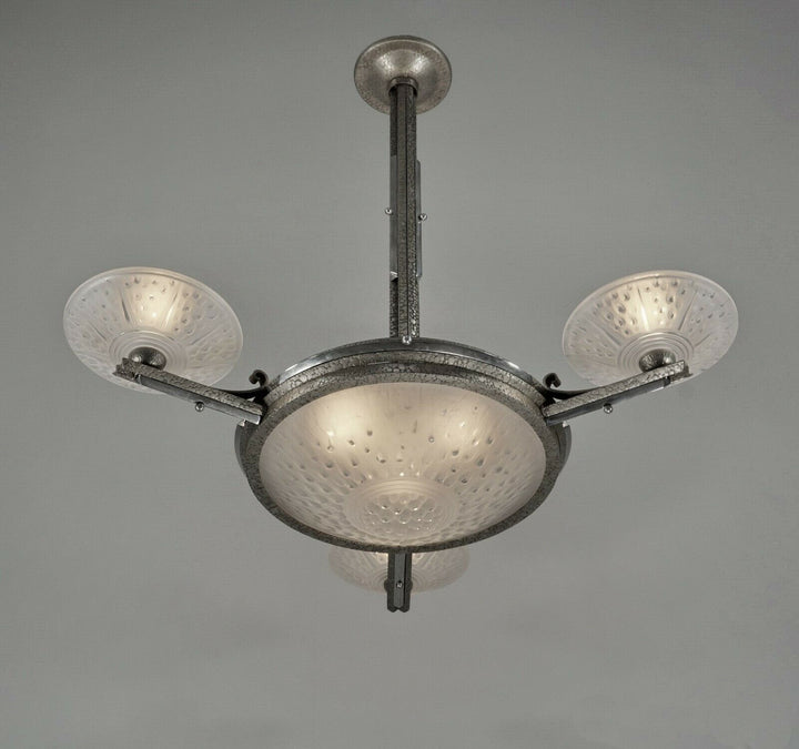 MULLER FRERES : signed FRENCH 1930 ART DECO CHANDELIER ............ lustre lamp