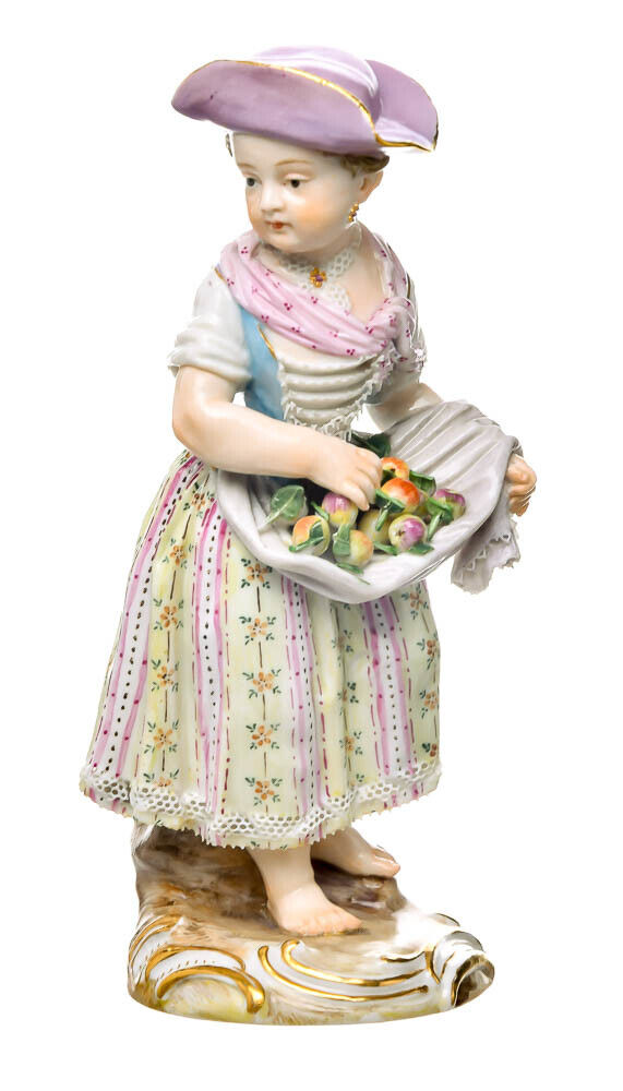 マイセン人形　リンゴ籠を持つ庭師の少女　J・J・ケンドラー作　一級品 12号 1850-1924年