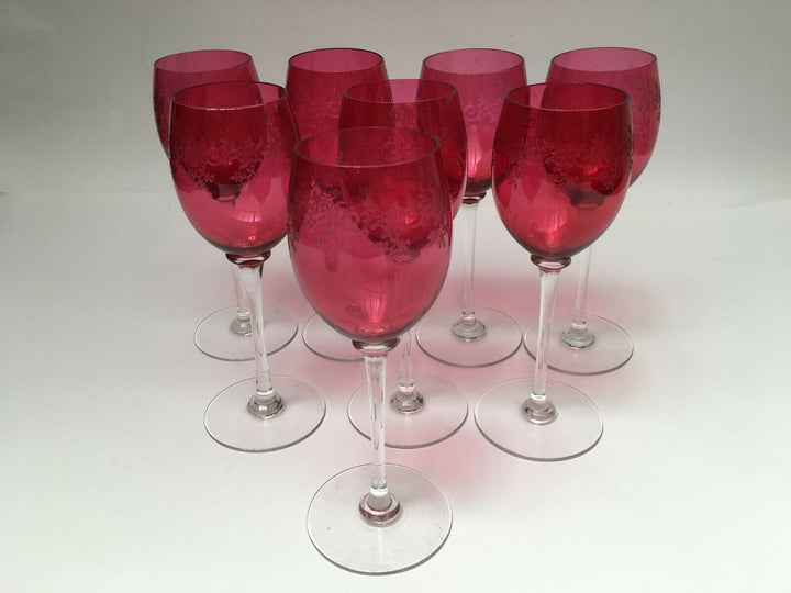 Wonderful French Baccarat SEVIGNE Set 8 RUBY WINE GOBLET.