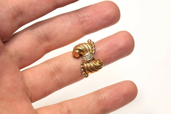 アンティーク 18K ナチュラルダイヤモンドのフラワースタイルリング