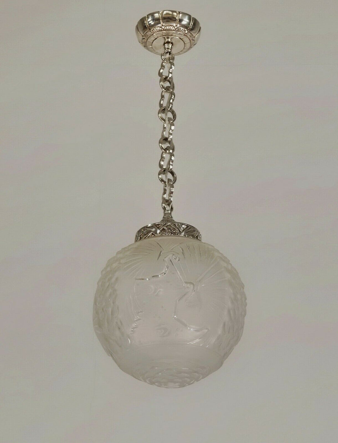 MULLER FRERES : FRENCH ART DECO PENDANT CHANDELIER 1930 peacock lustre